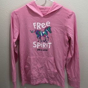 Kids life is good XL nwot hooded top horse spirit